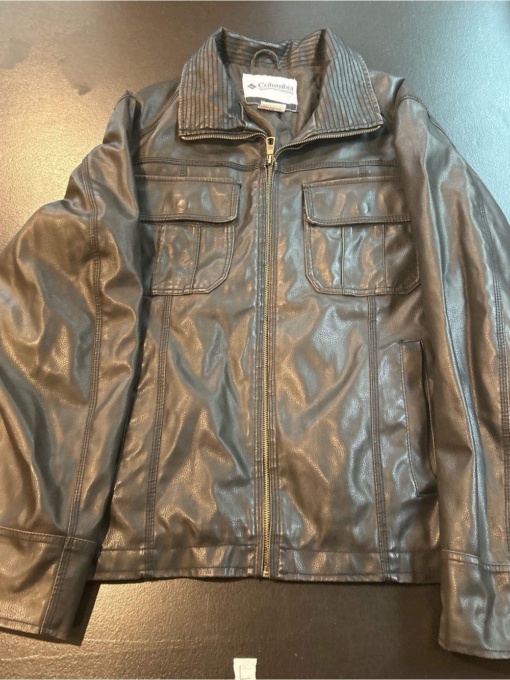 Vintage Columbia Men's Dark Brown Faux Leather Bomber Jacket